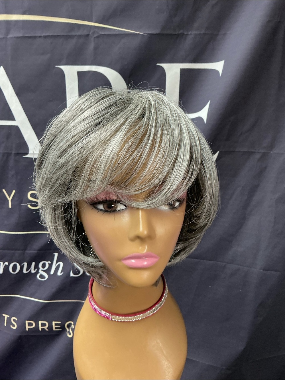 Silver Gray Short Layered Wig with Side Bangs - Women's Synthetic Hair